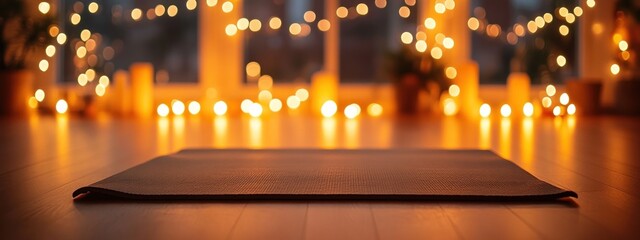 Obraz premium Evening Yoga Session: Serene Home Practice with Warm Lights