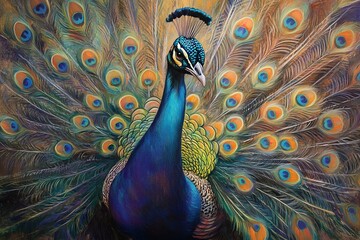 Fototapeta premium Majestic peacock displaying vibrant plumage