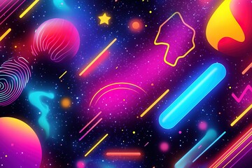 Abstract cosmic art with vibrant neon shapes
