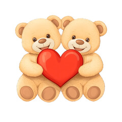 Fototapeta premium Adorable Teddy Bears Share a Big Red Heart, Symbol of Love and Friendship