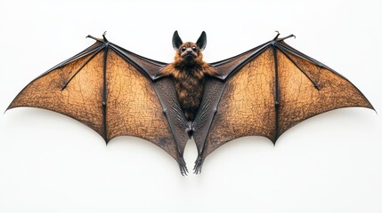 Flying Fox Bat, Wings Spread, White Background