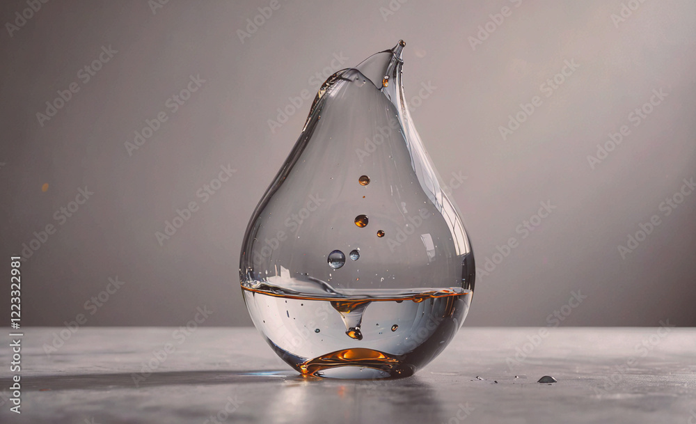 Poster A glass vase with water in it is sitting on a table. The water is splashing out of the vase, creating a beautiful and unique visual effect. Concept of movement and fluidity