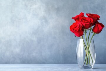 Fototapeta premium Elegant Red Roses Arranged Beautifully In Glass Vase
