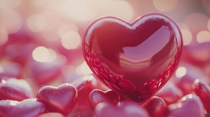 Obraz premium A red heart-shaped object surrounded by a field of pink hearts