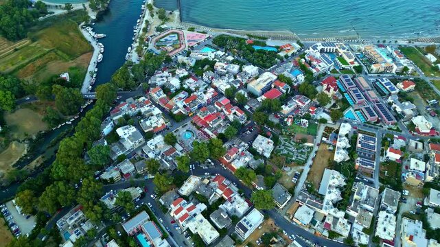 Aerial view of Georgioupoli and its surroundings, river Almiros and the long seaside beach