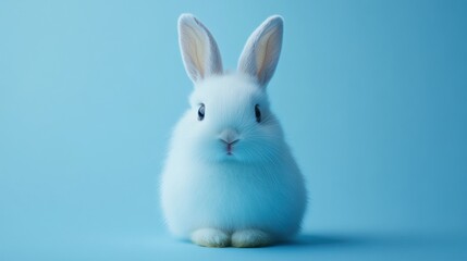 Obraz premium Cute White Bunny Rabbit on Blue Background
