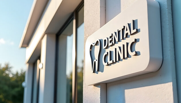 Dental clinic sign on modern building exterior