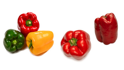Group of bell peppers isolated on white background.
