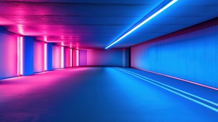 Neon Tunnel, Pink and Blue Fluorescent Lighting