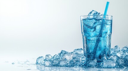Refreshing Blue Soda with Ice Cubes
