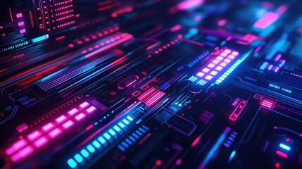 High-tech controls featuring vibrant neon colors.