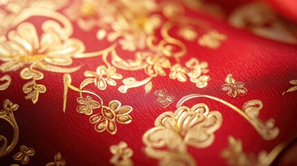 Close-up of vibrant red envelopes with intricate gold designs, symbolizing good fortune and prosperity for the New Year