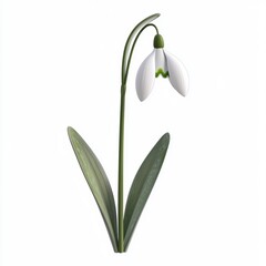 Obraz premium 3D icon cartoon of a single snowdrop flower, isolated on a white background