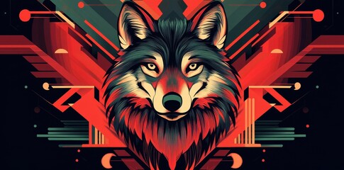 Abstract Geometric Wolf Head Design Illustration