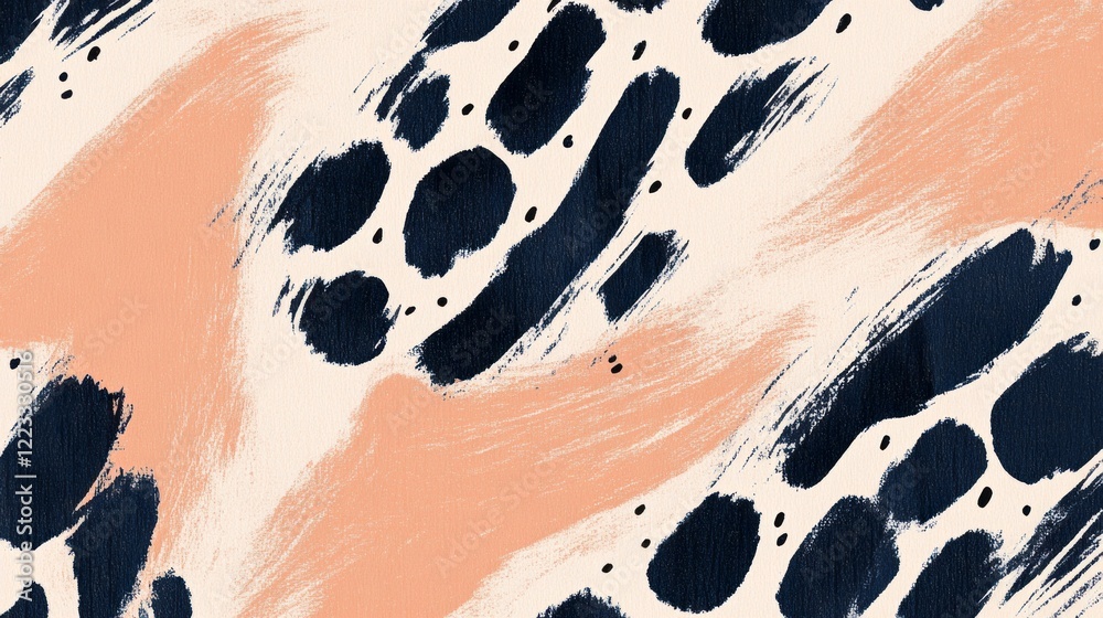 Poster Abstract composition features large brushstrokes in a harmonious blend of soft coral and deep navy tones. The artwork evokes a sense of creativity and calm, perfect for contemporary decor
