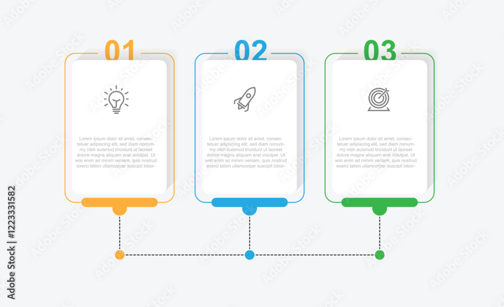 Aufkleber slide process infographic template with 3 table box can be used for workflow layout, business presentation and web graphic design 