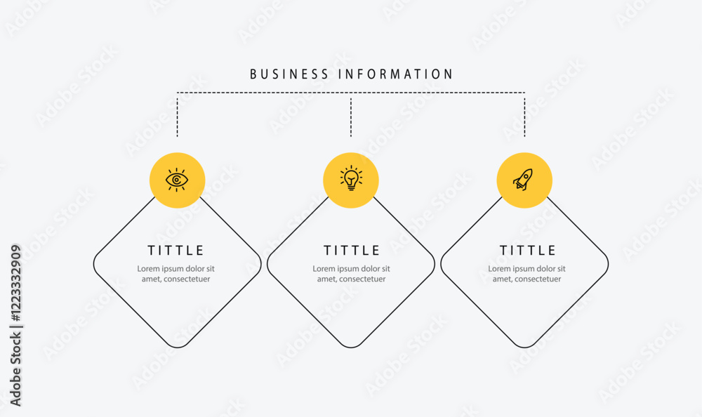 Poster 3 process line table infographic template, vector template with icons and box linear