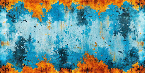 Fototapeta premium The vibrant abstract composition features bold splashes of blue and orange, creating a dynamic and energetic visual. The central area is dominated by softer blue tones,with copy space.AI