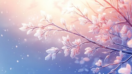 Fototapeta premium Frosty Blossoms on a Winter Branch in Soft Light