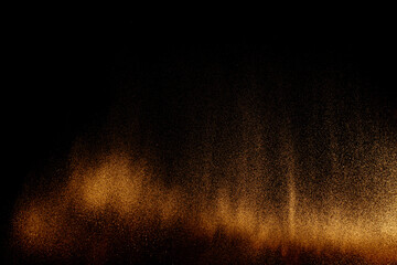 Sand flying explosion isolated on black background ,throwing freeze stop motion object design.