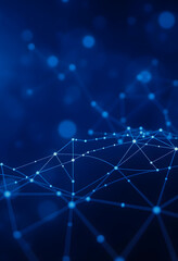 Obraz premium Blue abstract background with a network grid and particles connected., magazine photoshoot, with white tones