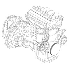 Technical Engine Drawings. Internal Combustion, Electric Motor, Motorcycle, and Rocket for High-Tech Concepts