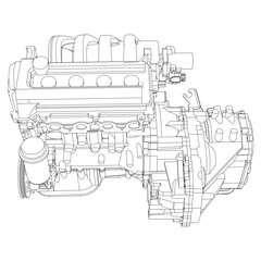Obraz premium Technical Engine Drawings. Internal Combustion, Electric Motor, Motorcycle, and Rocket for High-Tech Concepts
