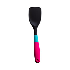 Sleek Silicone Spatula with Textured Edges in Pink and Blue Isolated on Transparent Background