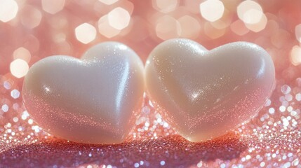 Obraz premium A pair of white hearts sit on top of a table, ready for display or use