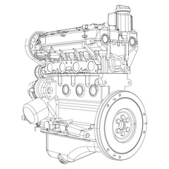 Engine Illustration Set. Car, Motorcycle, Electric Motor, and Rocket Engine for Science and Engineering Projects