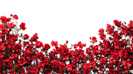 Red roses forming decorative frame border valentines day isolated on transparent background