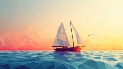 Fototapeta premium Colorful Abstract Sailing Boat in Geometric Low Poly Design