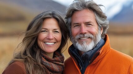 Two individuals share a joyful moment in a scenic landscape, showcasing their happiness and connection