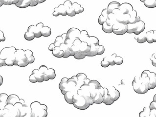 Obraz premium Cloud design features seamless black and white pattern with fluffy shapes floating in the sky