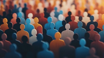 Obraz premium Colorful paper cutouts of people are arranged closely together, creating a vibrant visual experience