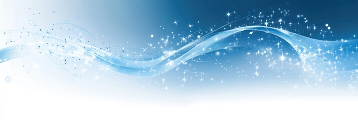 Flowing blue wave with shimmering particles enhances a tranquil atmosphere in a digital design