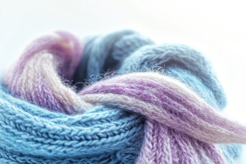 A detailed shot of a blue and purple scarf with intricate patterns