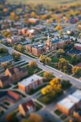 Obraz premium Aerial view of a city with a prominent clock tower, suitable for use in travel, architecture or urban planning projects