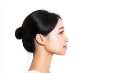Fototapeta premium Profile of a Serene Woman with Smooth Skin and Elegant Hairstyle