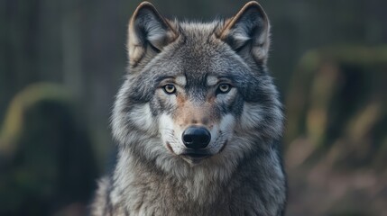 Obraz premium Close-up of a Majestic Wolf with Intense Gaze in Natural Habitat