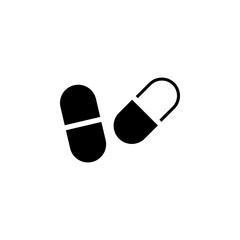 Medical Pills, Pharmaceutical Capsule, Drugs Solid Flat Vector Icon Isolated on White Background.