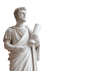 Ancient Roman Philosopher Statue: A Toga-Clad Figure Holding a Scroll, Symbolizing Wisdom and Knowledge Through the Ages.