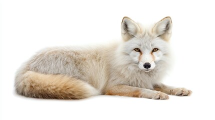 Obraz premium Stunning Arctic Fox Relaxing on White Background with Soft Fur