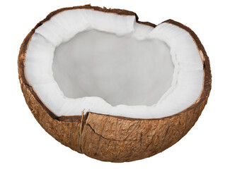 half coconut cut tropical food 3D render illustration coco fruit on transparent background
