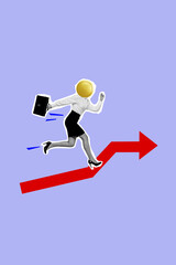 Creative artwork template sketch image collage of leadership challenge motivation success ambition arrow way direction cash head woman run