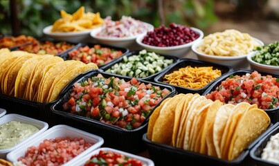 Taco Bar Fiesta: A vibrant spread of taco shells, salsas, and toppings.