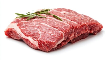 Fototapeta premium Fresh Raw Beef Cut With Green Herb Garnish for Culinary Use