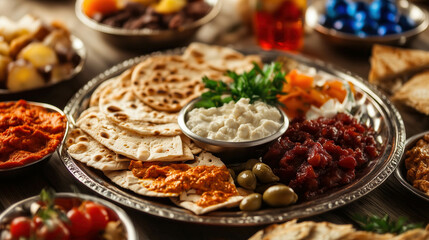 Diverse mediterranean platter with fresh ingredients