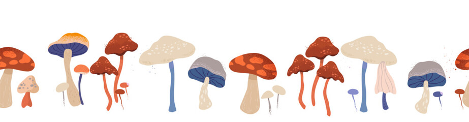Lovely hand drawn mushrooms, seamless pattern, colorful, magical background, great for textiles, wrapping, wallpapers - vector design