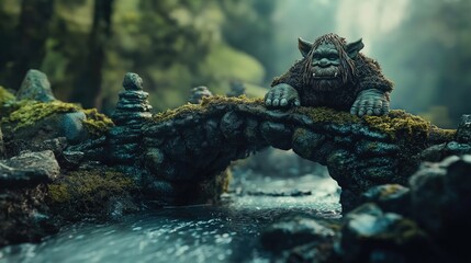 Forest Troll on Mossy Stone Bridge